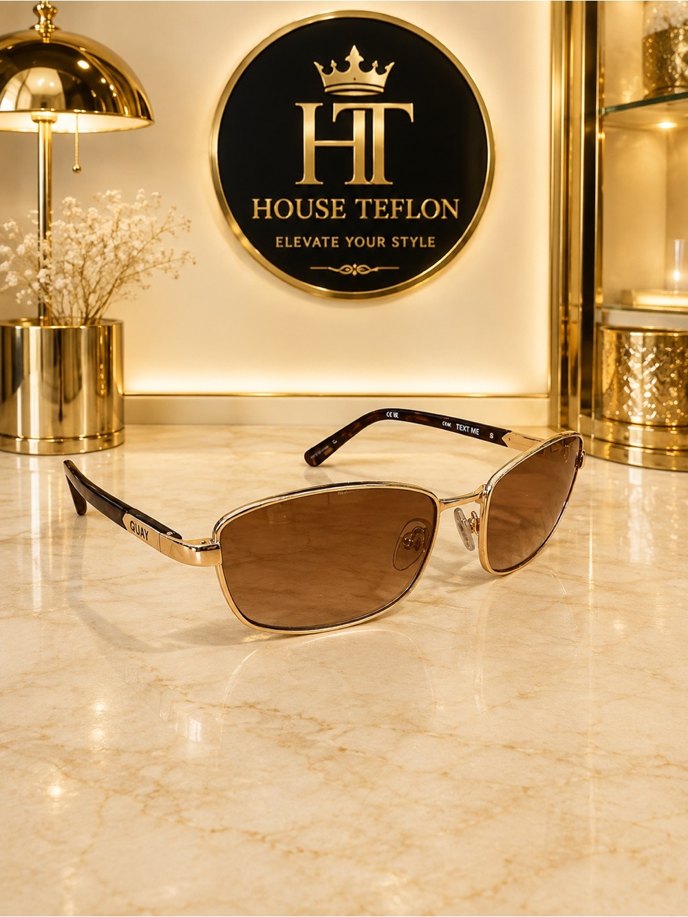 QUAY Text Me Sunglasses – Gold & Tortoise Brown Lens – Men or Women - Picture 6 of 7
